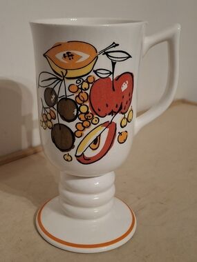 Vtg 1970 Napcoware Footed Cup, Capaccino Mug, Hand Painted Fruit Motif, C-7339